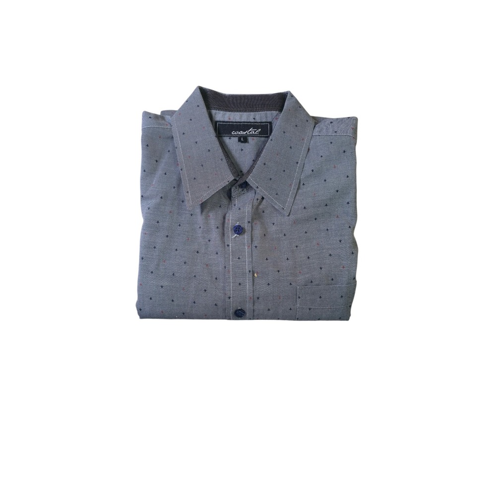 Coastal Mens Blue Micro Print Short Sleeve Button Down Shirt Size L - Picture 7 of 7